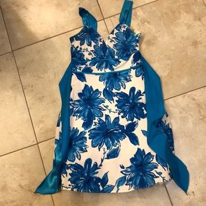 White dress with big blue flowers